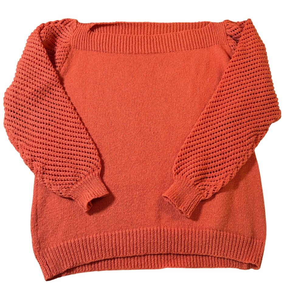 SHEIN Knit Sweater Womens L Orange Open Knit Sleeve Pullover